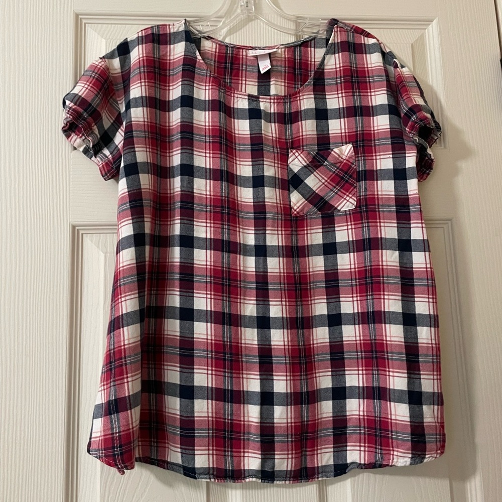 Isabel Maternity by Ingrid & Isabel Red and Blue Plaid Short Sleeve Tee